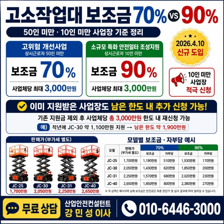시저형 고소작업대 정부 보조금 90% 정부지원?