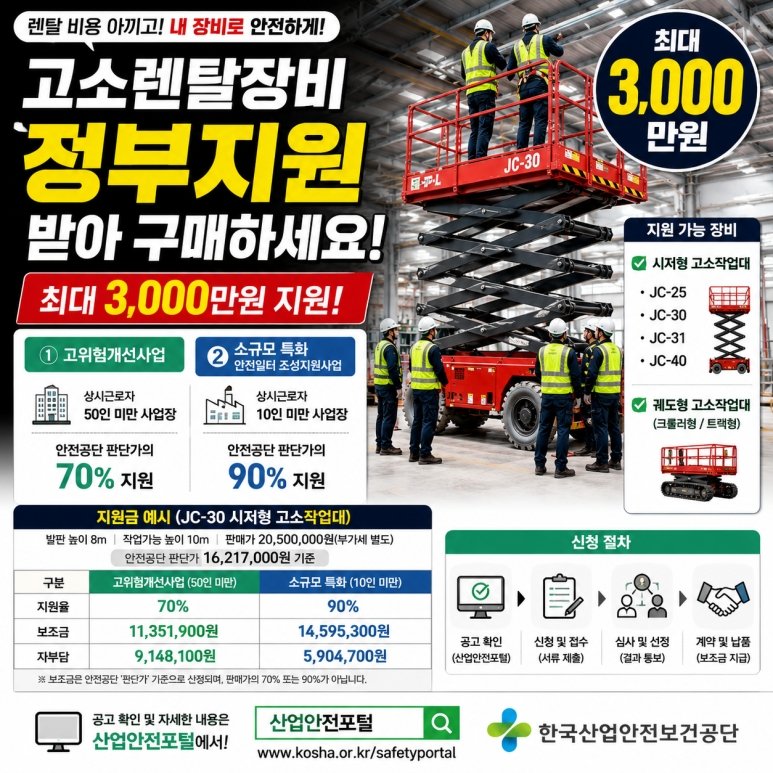 고소작업렌탈 장비 고소작업대 정부지원 보조금 3천만 원